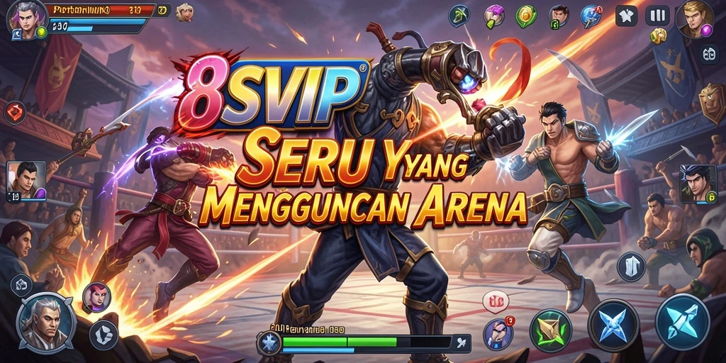 Tampilan pertarungan epik di 8SVIP dengan karakter yang siap bertarung.