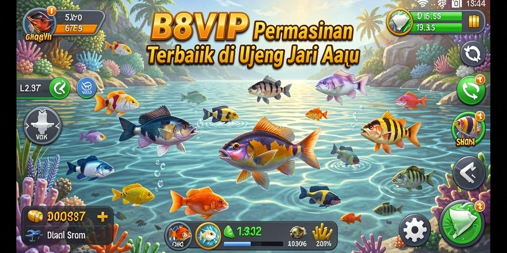 Screenshot utama B8VIP menampilkan aksi memancing yang mendebarkan.