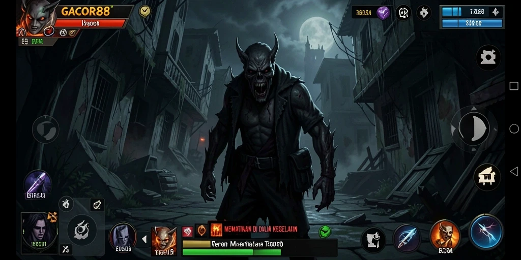 Tampilan gameplay GACOR88 yang menegangkan dan penuh kegelapan.