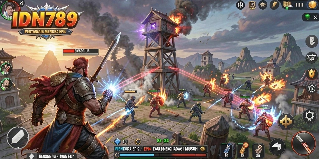 Tampilan gameplay IDN789 menampilkan pertahanan menara yang mendebarkan.