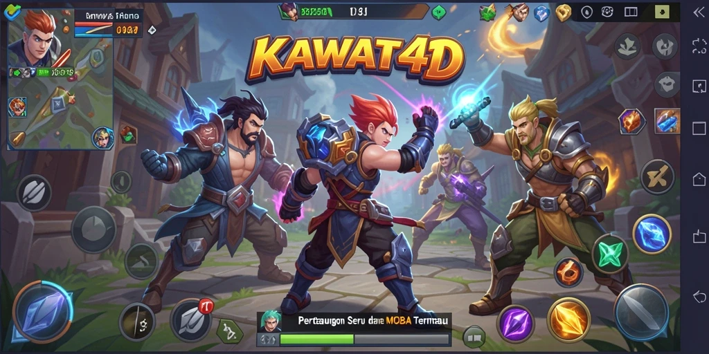Tampilan gameplay KAWAT4D dengan pertempuran seru dalam arena MOBA.