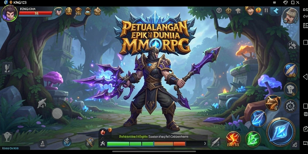 Screenshot KING123 menampilkan pertempuran epik dan pemanjatan dunia MMORPG.