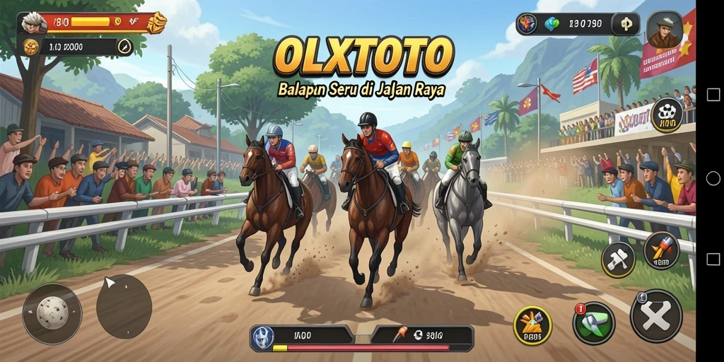 Screenshot utama OLXTOTO menampilkan aksi balapan yang seru dan dinamis.