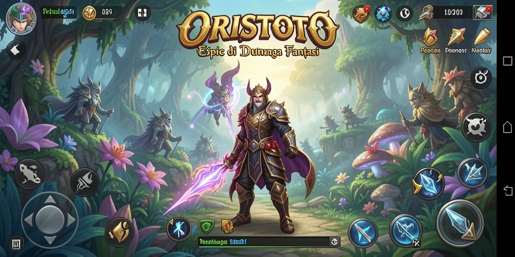 Screenshot gameplay ORISTOTO menampilkan pertarungan epik di dunia fantasi.