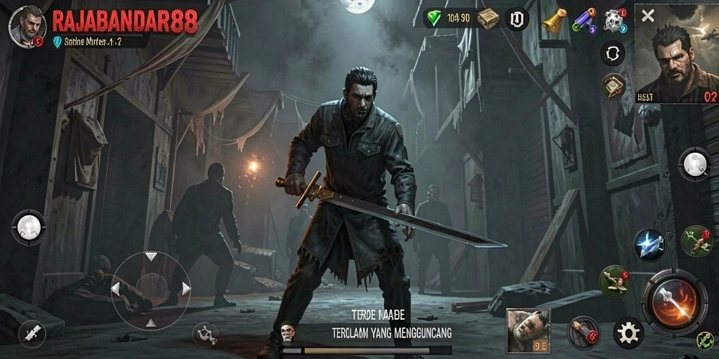 Tampilan gameplay RAJABANDAR88 yang menegangkan dan mencekam.