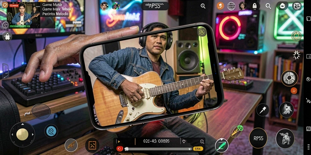 Tampilan gameplay RP55 dengan berbagai pilihan lagu yang menarik.