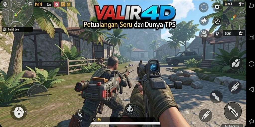 Tangkapan layar utama VALIR4D menampilkan aksi tembak-menembak yang mendebarkan.