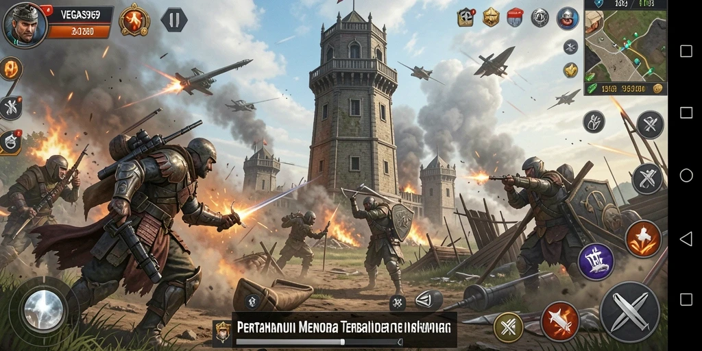 Tampilan permainan Tower Defense yang mendebarkan dan strategis.